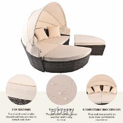 Beige Outdoor Round Sofa Bed Patio Garden Furniture Set Daybed Lounge Sun Island