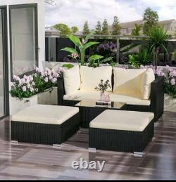 Bigzzia 5 Pcs Rattan Garden Patio Furniture Set With Tempered Glass