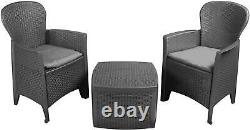 Bistro Patio Garden Furniture Set Patio 3p Black Table 2 Arm Chairs Rattan Style