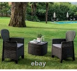 Bistro Patio Garden Furniture Set Patio 3p Black Table 2 Arm Chairs Rattan Style