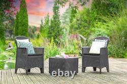 Bistro Patio Garden Furniture Set Patio 3p Black Table 2 Arm Chairs Rattan Style