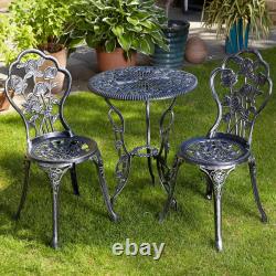 Bistro Set Outdoor Patio Garden Furniture Round Table and 2 Chairs Metal Frame