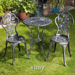 Bistro Set Outdoor Patio Garden Furniture Round Table and 2 Chairs Metal Frame