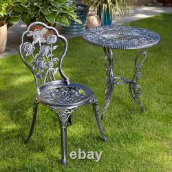 Bistro Set Outdoor Patio Garden Furniture Round Table and 2 Chairs Metal Frame