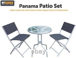 Bistro Set Outdoor Patio Garden Furniture Table and 2 Chairs Metal Frame Folding