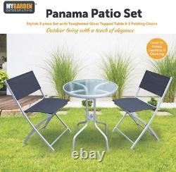 Bistro Set Outdoor Patio Garden Furniture Table and 2 Chairs Metal Frame Folding