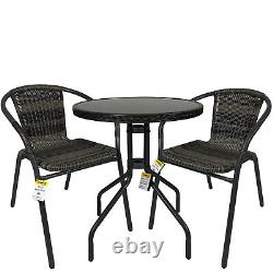 Bistro Set Outdoor Wicker Table & Chair Grey Garden Patio Furniture Dinner Home