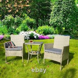 Bistro Set Rattan Garden Furniture 3pc Table & Chairs Patio Outdoor Grey / Black
