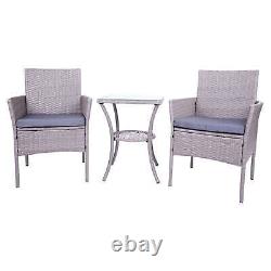 Bistro Set Rattan Garden Furniture 3pc Table & Chairs Patio Outdoor Grey / Black