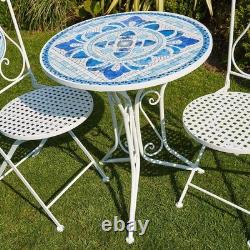 Bistro Table Blue White Mosaic Patio Outdoor Garden Furniture Stylish & Durable