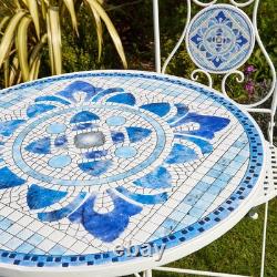 Bistro Table Blue White Mosaic Patio Outdoor Garden Furniture Stylish & Durable