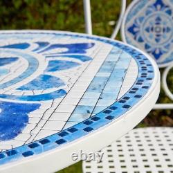 Bistro Table Blue White Mosaic Patio Outdoor Garden Furniture Stylish & Durable