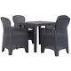 Black Anthracite Plastic Square Table & Chair Outdoor Garden Patio Furniture Set