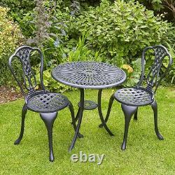 Black Bistro Set Outdoor Patio Garden Furniture Table and 2 Chairs Metal Frame