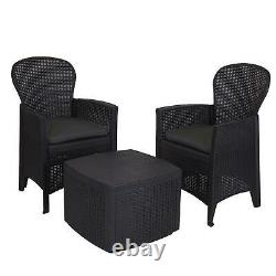 Black Bistro Table 2 Chairs Set Patio Armchairs Outdoors Rattan Garden Furniture