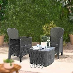 Black Bistro Table 2 Chairs Set Patio Armchairs Outdoors Rattan Garden Furniture