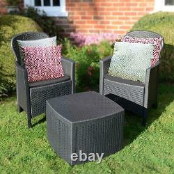 Black Bistro Table 2 Chairs Set Patio Armchairs Outdoors Rattan Garden Furniture