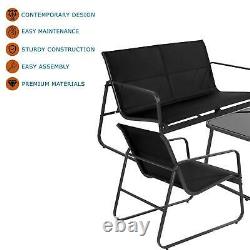 Black Contemporary Furniture Lounge Set 4pc Sofa Glass Table Chairs Garden Patio