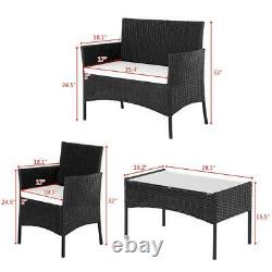 Black Garden Rattan Set Outdoor Patio Furniture Bench Sofa + 2 Chairs + Table UK