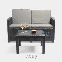 Black/Grey Amalfi Rattan Sofa Set, Table & 4 Seater Garden Seats Patio Furniture