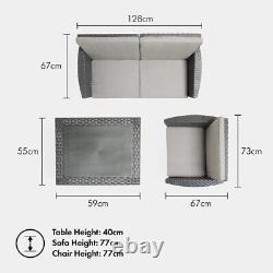 Black/Grey Amalfi Rattan Sofa Set, Table & 4 Seater Garden Seats Patio Furniture