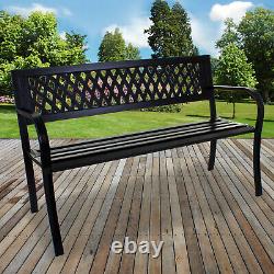 Black Metal Garden Bench Outdoor Furniture Patio 3 Seater Home Park Seating NEW