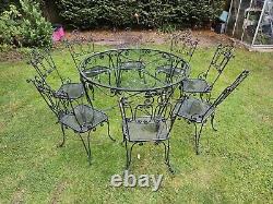 Black Outdoor Patio Garden Furniture Table and 6 Chairs Metal Frame. Used