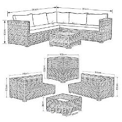 Black Rattan Garden Furniture Corner Sofa Set with Grey Cushions Patio Outdoor