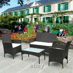 Black Rattan Garden Furniture Set 4 Piece Chairs Sofa Table Outdoor Patio Set Uk