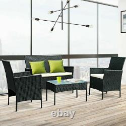 Black Rattan Garden Furniture Set 4 Piece Chairs Sofa Table Outdoor Patio Set Uk