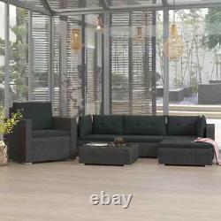 Black Rattan Garden Lounge Set 6-Piece Patio Furniture with Cushions