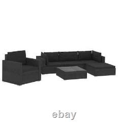 Black Rattan Garden Lounge Set 6-Piece Patio Furniture with Cushions