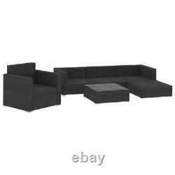 Black Rattan Garden Lounge Set 6-Piece Patio Furniture with Cushions