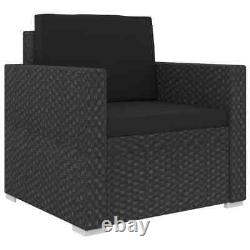 Black Rattan Garden Lounge Set 6-Piece Patio Furniture with Cushions