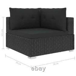 Black Rattan Garden Lounge Set 6-Piece Patio Furniture with Cushions