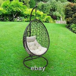 Black Rattan Hanging Egg Chair Indoor Outdoor Garden Patio Furniture Seat