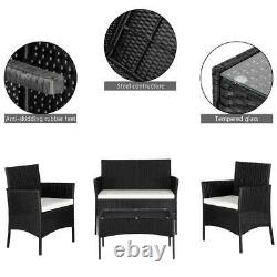 Black Rattan Outdoor Garden Furniture Set 4 Piece Chairs Sofa Table Patio Set UK