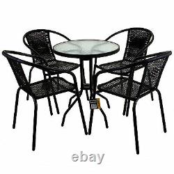 Black Wicker Bistro Sets Table Chair Patio Garden Outdoor Furniture Diner Home