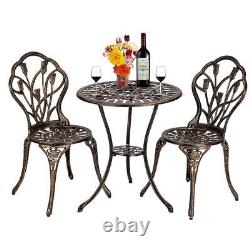 Bronze Bistro Set Outdoor Patio Garden Furniture Table and 2 Chairs Metal Frame