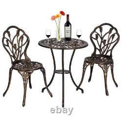 Bronze Bistro Set Outdoor Patio Garden Furniture Table and 2 Chairs Metal Frame