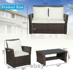 Brown 4 PCS Rattan Garden Furniture Set Patio Outdoor Table Chairs Sofa Various