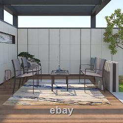 Brown Garden Furniture Set, 4 Piece Patio Furniture Glass Coffee Table 2