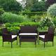 Brown Garden Rattan Set Outdoor Patio Furniture Bench Sofa + 2 Chairs + Table