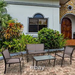 Brown Garden Table and 4 Chairs Set Patio Corridor Outdoor Large Seating Dining