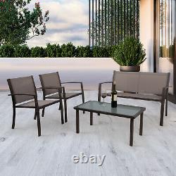 Brown Garden Table and 4 Chairs Set Patio Corridor Outdoor Large Seating Dining