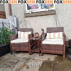 Brown Outdoor Rattan Sofa Set Garden Patio Armchairs Coffee Side Table Cushion