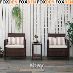 Brown Outdoor Rattan Sofa Set Garden Patio Armchairs Coffee Side Table Cushion