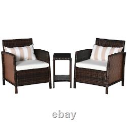 Brown Outdoor Rattan Sofa Set Garden Patio Armchairs Coffee Side Table Cushion