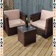 Brown Patio 2 Seater Rattan Sofa Garden Furniture Set Coffee Table Seat Cushions