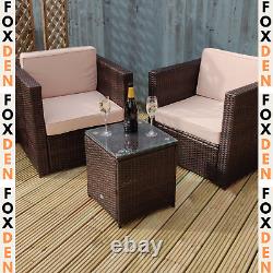 Brown Patio 2 Seater Rattan Sofa Garden Furniture Set Coffee Table Seat Cushions